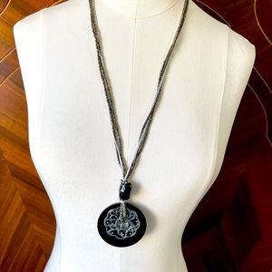 Vintage Onyx and Silver Pendant Necklace